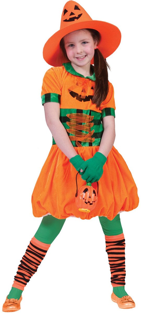 Pompoen Kostuum | Pompoenella Jurk Meisje | Maat 140 | Halloween | Verkleedkleding